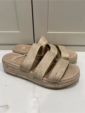 Eileen Fisher Natural Beige Espadrille Slide Sandals